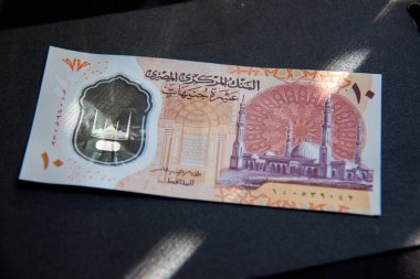 Egyptian polymer banknote, Egyptian 10 pounds, shot is selective focus with shallow depth of field. Taken at Cairo Egypt.