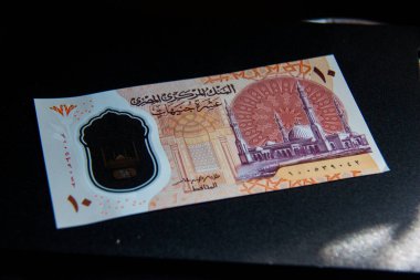 Egyptian polymer banknote, Egyptian 10 pounds, shot is selective focus with shallow depth of field. Taken at Cairo Egypt.