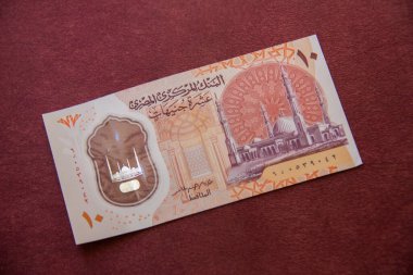 Egyptian polymer banknote, Egyptian 10 pounds, shot is selective focus with shallow depth of field. Taken at Cairo Egypt.