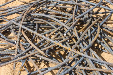 Abstract rusty rebar for construction purposes, shot is selective focus with shallow depth of field. Photo taken at Cairo Egypt