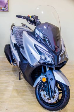 Illustrative branded photography, Kymco Scooter X-Town CT 250cc, shot is selective focus with shallow depth of field. Photos taken at Cairo Egypt on 16 July 2020