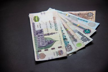 Mısır parası, Mısır sterlini, karanlık arka planda izole edilmiş. 