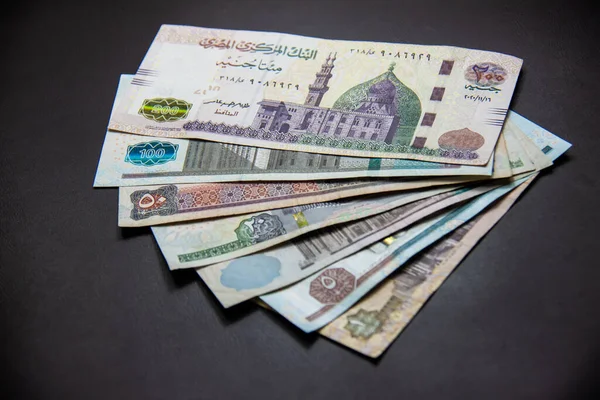 Egyptiska Pengar Egyptiska Pund Tagna Isolerade Mörk Bakgrund — Stockfoto