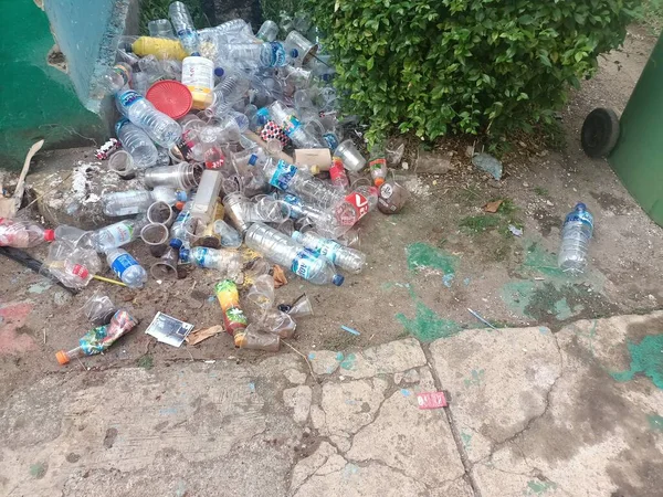 plastic bottles of garbage in the landfill