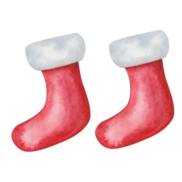 Watercolor Illustration Hand Painted Winter Clothes Red White Socks Boots — Stockfoto