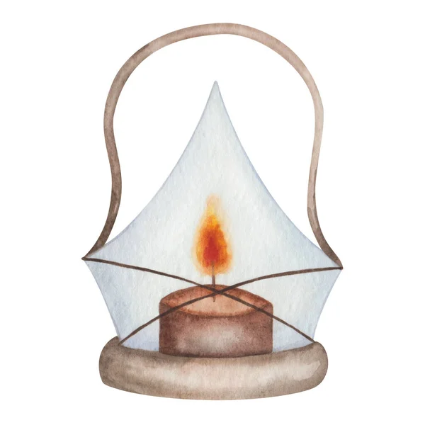 Watercolor Illustration Hand Painted Brown Rusty Betty Oil Lamp Fire — Stockfoto