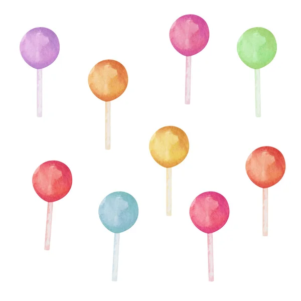 Watercolor Illustration Hand Painted Lollipop Candy Colorful Tasty Sweets Children — ストック写真
