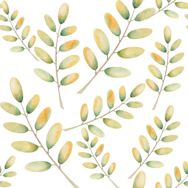Watercolor Seamless Pattern Hand Painted Illustration Tree Leaves Autumn Yellow — Stock Photo, Image
