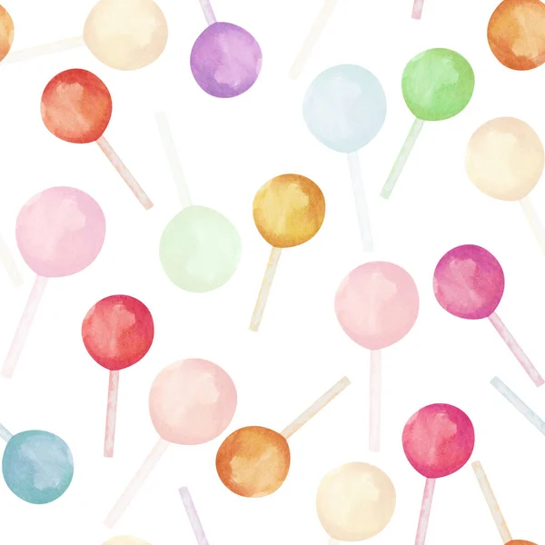 Watercolor Seamless Pattern Hand Painted Illustration Colorful Lollipops Tasty Sweets — Foto de Stock