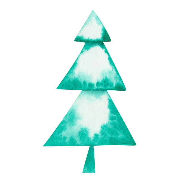 Watercolor Illustration Hand Painted Fir Tree Pine Green Spruce Snow — Stock Photo, Image