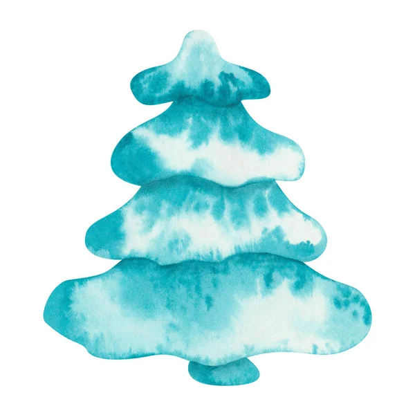 Watercolor Illustration Hand Painted Fir Tree Pine Green Spruce Snow — ストック写真