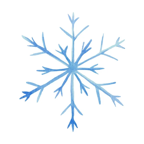 Watercolor Illustration Hand Painted Blue Snowflake Ornate Shape Isolated White — Foto Stock