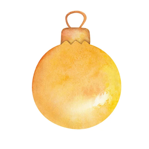 Watercolor Illustration Hand Painted Golden Yellow Decorative Toy Ball Bauble — Fotografia de Stock