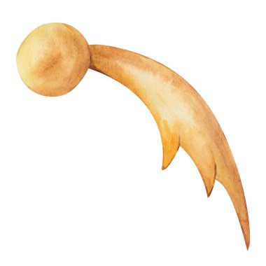 Watercolor illustration of hand painted cometa in yellow, orange colors. Celestial body in space as meteor, meteorite. Isolated clip art element for astronomy. International Day of Human Space Flight