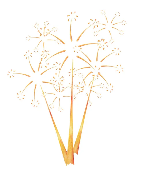 Watercolor Illustration Hand Painted Bunch Yellow Orange Fireworks Firecrackers Sky — Stockfoto