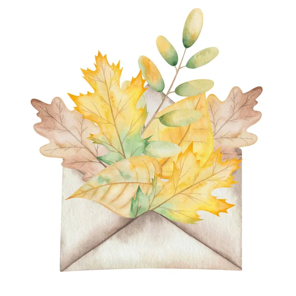 Watercolor Illustration Hand Painted Tree Leaves Autumn Yellow Brown Colors — Stock Photo, Image