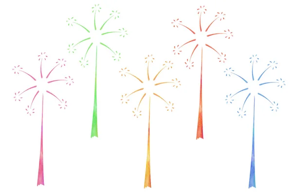 Watercolor Illustration Hand Painted Colorful Fireworks Pink Yellow Red Firecrackers — Foto de Stock