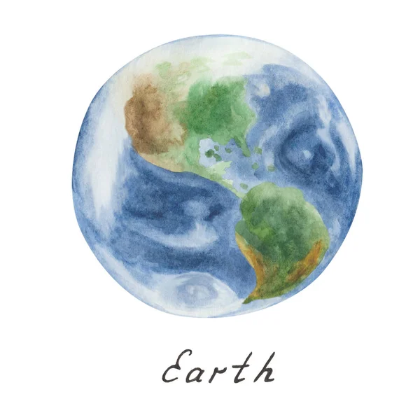 Watercolor Illustration Hand Painted Blue Green Planet Earth Outer Space — ストック写真