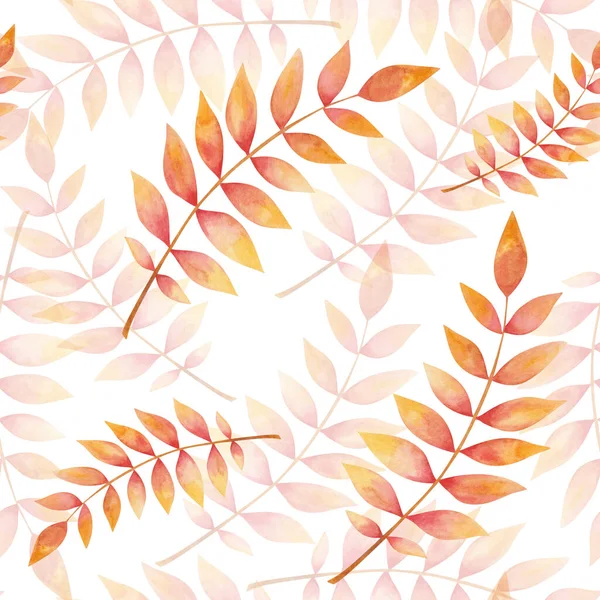 Watercolor seamless pattern from hand painted illustration of tree leaves in autumn yellow and red colors isolated on white. Forest nature print for fall season fabric textile, design cards, packaging
