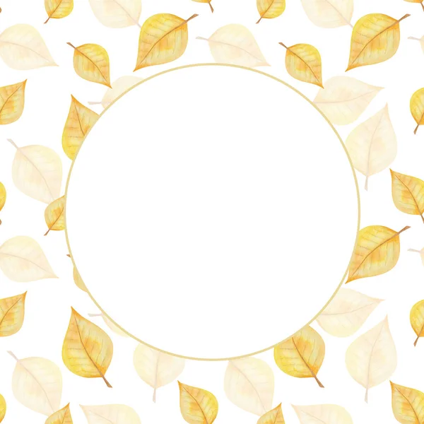 Frame from watercolor illustration hand painted of tree birch leaves in autumn yellow colors isolated on white. Forest nature blank card template for party, wedding invitations, greeting postcards