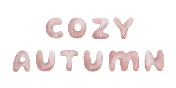 Watercolor Illustration Hand Painted Cozy Autumn Text Pink Beige Colors — Stock Photo, Image