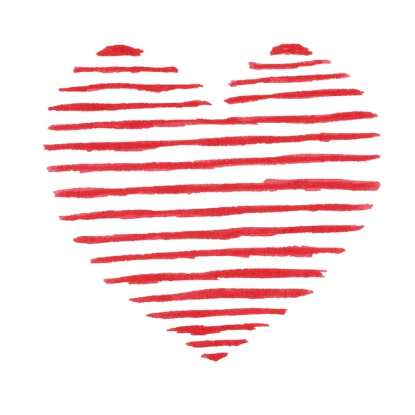 Watercolor Illustration Hand Painted Red Heart Stripes Isolated White Clip — Photo
