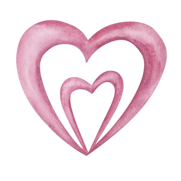 Watercolor Illustration Hand Painted Silhouettes Pink Hearts Isolated White Clip — Stockfoto