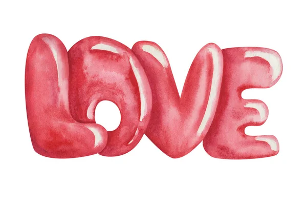 Watercolor Illustration Hand Painted Word Love Red Handwritten Bold Characters — Stockfoto