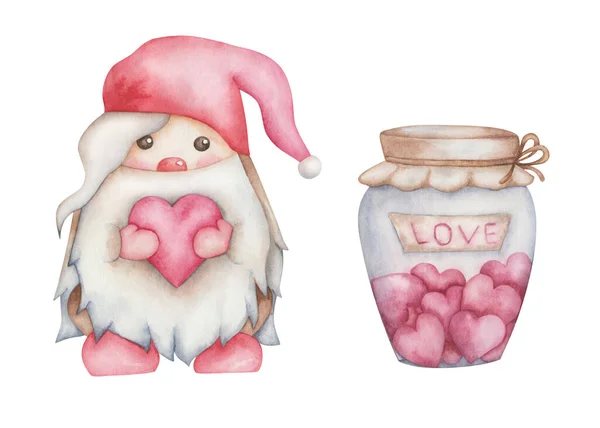 Watercolor Illustration Hand Painted Little Dwarf Elf Heart Hands Jam — Stok fotoğraf