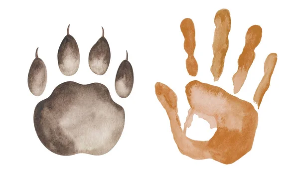 Watercolor Illustration Hand Painted Hand Print Men Woman Children Tiger — Fotografia de Stock