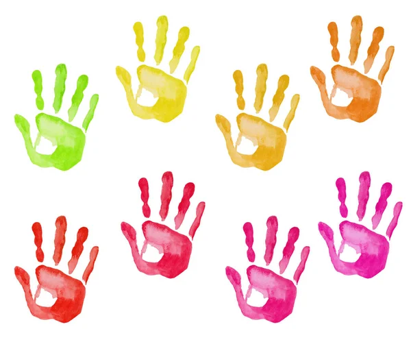Watercolor Illustration Hand Painted Colorful Prints Hands Men Women Children — 스톡 사진