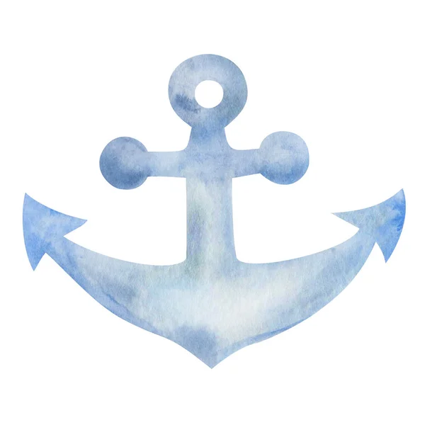 Watercolor Illustration Hand Painted Blue Anchor Ship Vessel Boat Simple — Fotografia de Stock