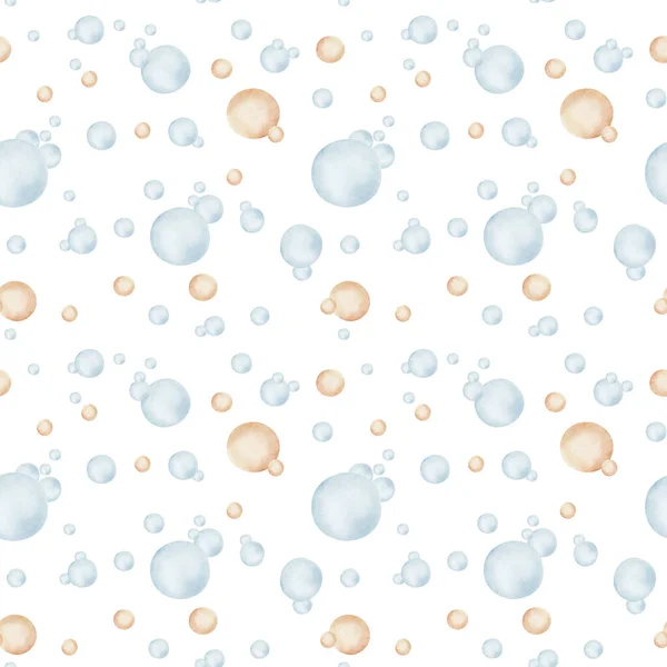 Watercolor Seamless Pattern Hand Painted Illustration Blue Beige Air Bubbles — Stockfoto