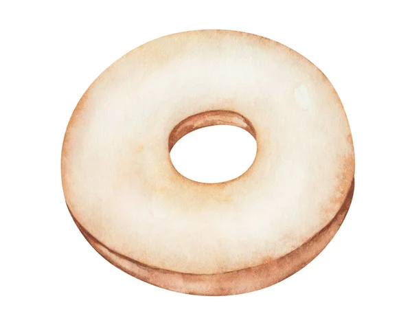 Ilustração Aquarela Donut Marrom Pintado Mão Com Cobertura Branca Comida — Fotografia de Stock