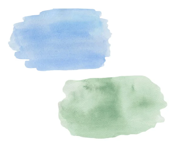 Illustrazione Acquerello Pennello Dipinto Mano Macchie Verdi Come Erba Blu — Foto Stock