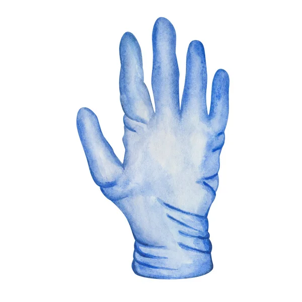 Aquarel Illustratie Van Hand Geschilderde Medische Blauwe Handschoen Geïsoleerd Witte — Stockfoto