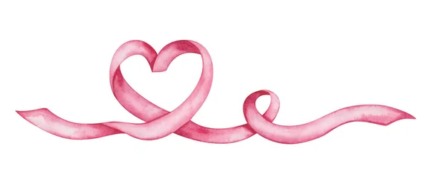 Aquarell Illustration Einer Handbemalten Rosafarbenen Schleife Herzform Isoliert Auf Weißem — Stockfoto