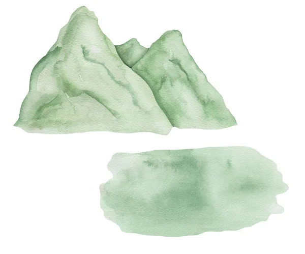 Illustrazione Acquerello Alta Montagna Dipinta Mano Erba Vernice Verde Macchia — Foto Stock