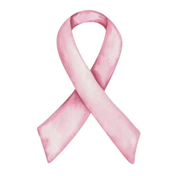 手描きピンクリボンの水彩イラスト 女性の乳がん意識の概念シンボル 単語癌の日 ポスター バナーのための白いクリップアート要素に隔離された医療ヘルスケアサイン — ストック写真