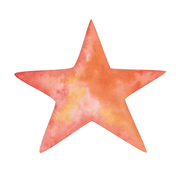 Suluboya Resimli Ödül Kazananlar Için Kırmızı Turuncu Yıldızı Beyaza Izole — Stok fotoğraf