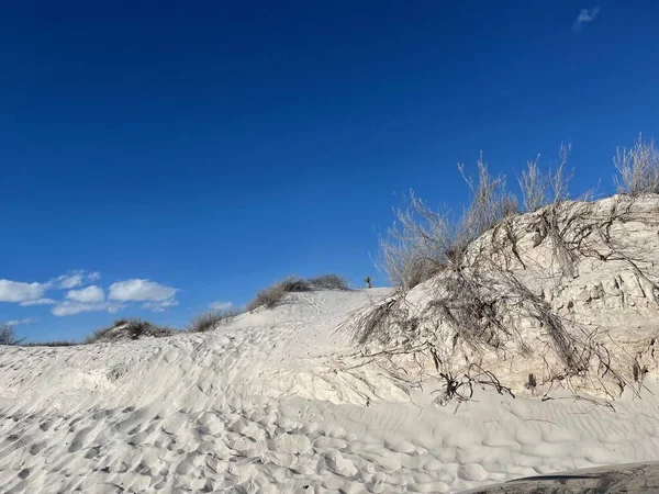 desert sands and mounds in the white sand dunes.deep blue winter sky.