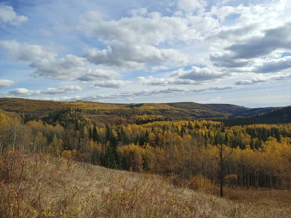 beautiful autumn scene with hills and fall colors northern bc