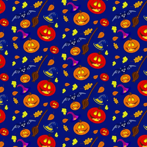 Seamless Repeating Pattern Halloween Doodle Cartoon Hand Drawn Color Design — Stock Vector