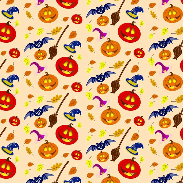 Patrón Repetición Sin Costuras Para Halloween Doodle Dibujos Animados Color — Vector de stock
