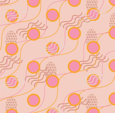 Dünya tonu deniz tarağı kusursuz vektör deseni. Doğal kahverengi, turuncu ve pembe boho geometrik tasarım. Yumuşak nötr bohem arkaplan. Arkaplan yüzey deseni baskısını tekrarla. 