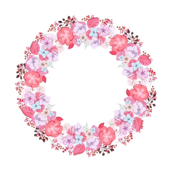 Cute Floral Frame Decorated Abstract Delicate Pink Flowers Leaves White — Stock Vector