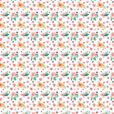 Renkli el çizimi çiçekler kusursuz desen vektör tasarımı. Suluboya çiçeklerin ve yaprakların kusursuz küçük deseni..