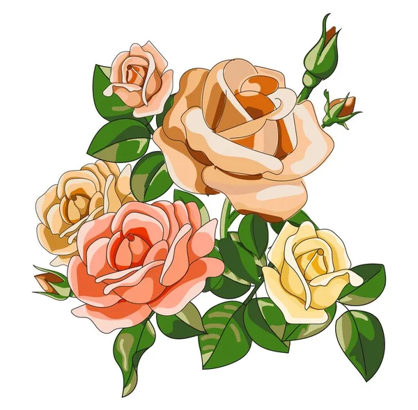 Belle Illustration Avec Bouquet Roses Isolées Sur Fond Blanc Eléments — Image vectorielle