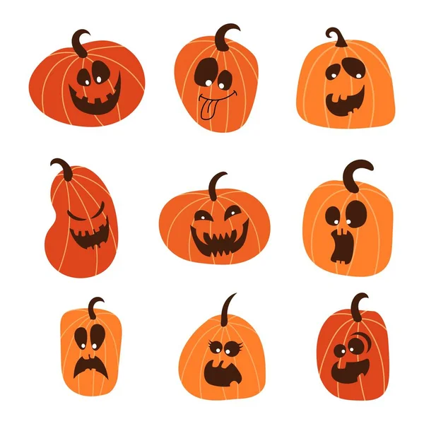 Halloween Monstruo Jack Linterna Naranja Calabaza Tallada Brillante Cara Miedo — Vector de stock