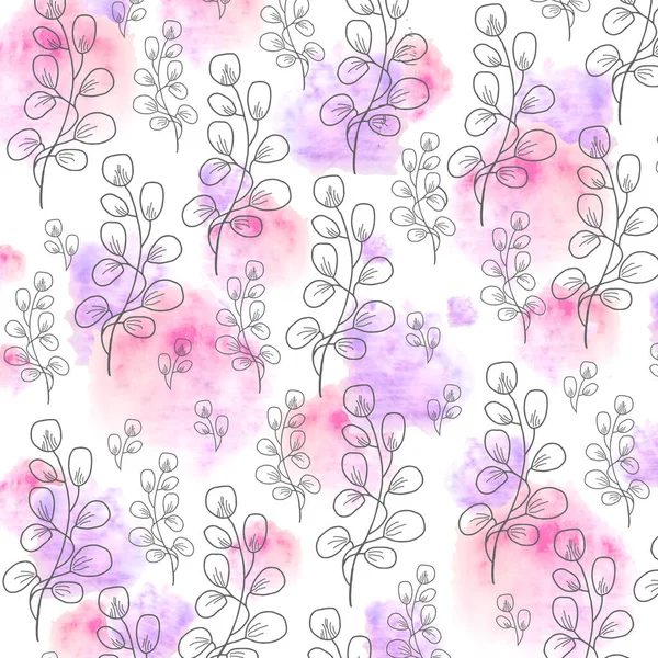 Seamless Floral Pattern Watercolor Beautiful Style White Background Drawing Black — Stock Photo, Image